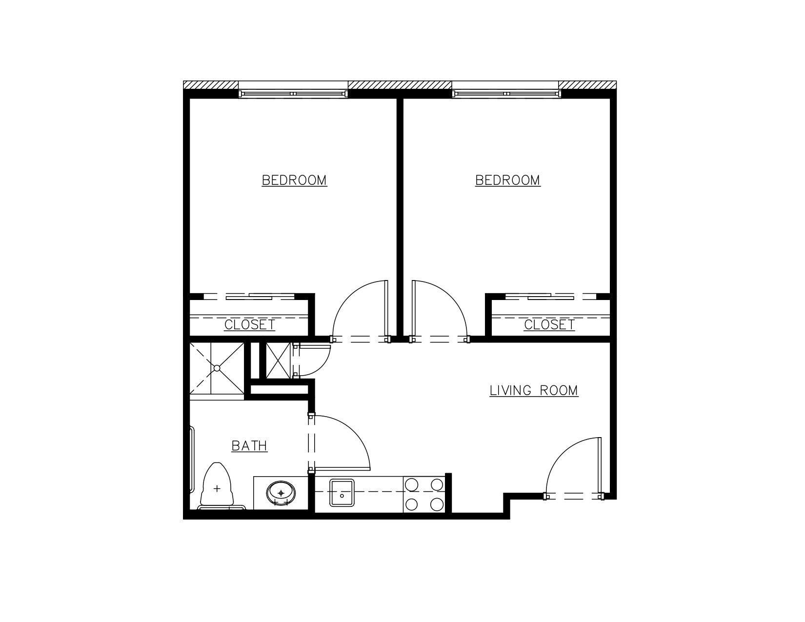 2 Bedrooms (542 SF)